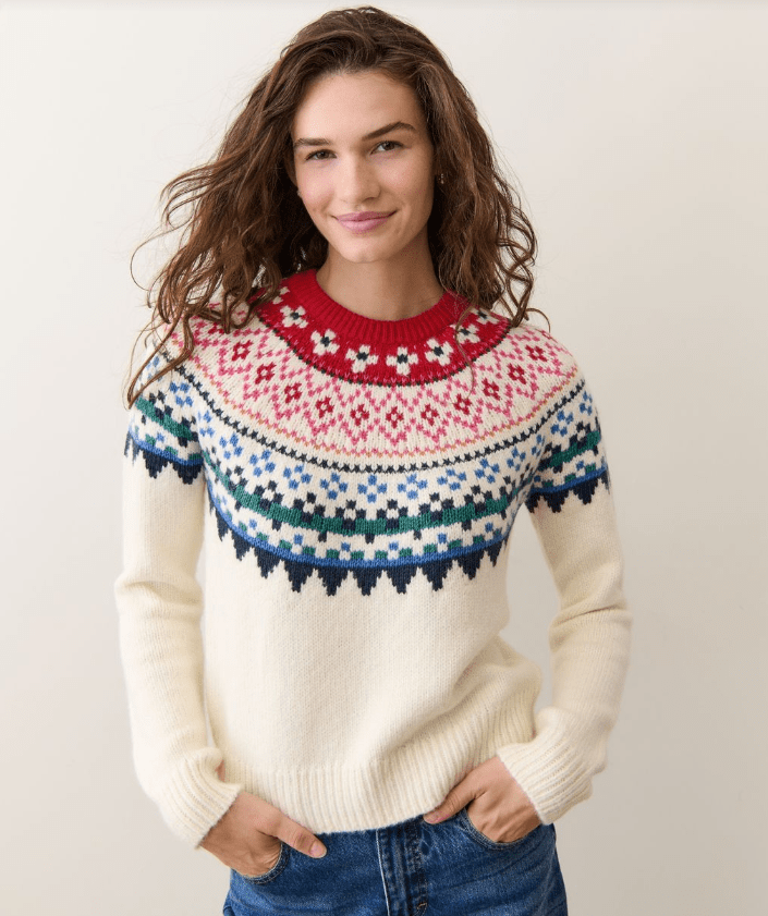 Marine Layer Fiorella Crewneck Sweater in Multi Fair Isle - Unincorporated