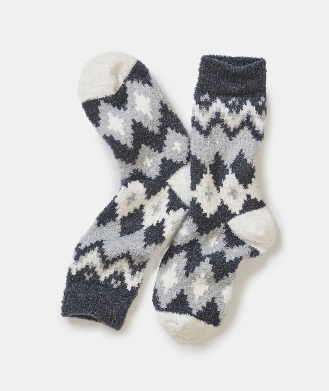 Pair of patterned socks on a white background