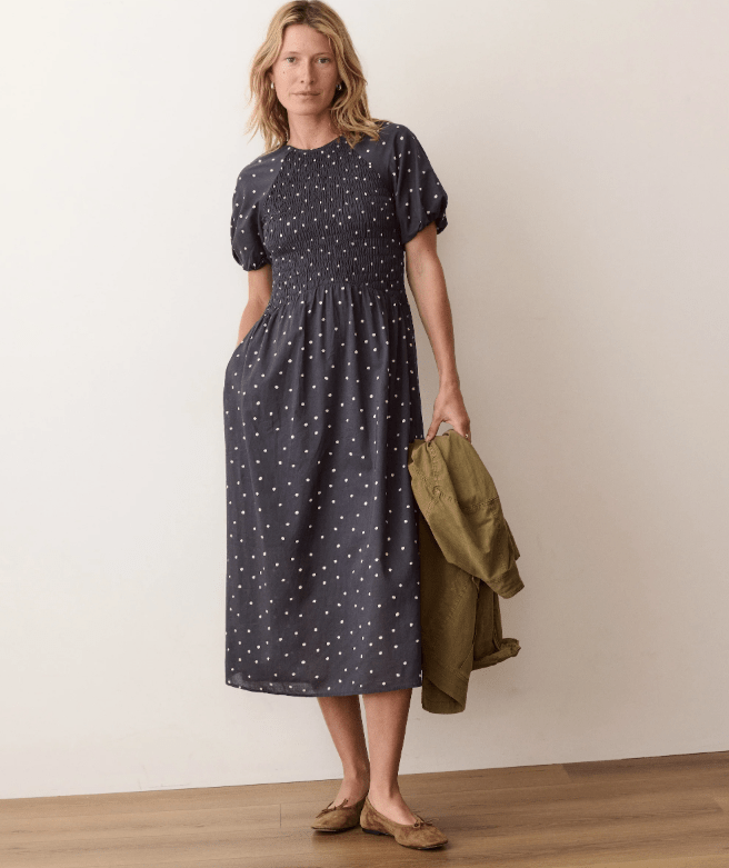 Women's Gigi Smocked Dress | Navy Polka Dot