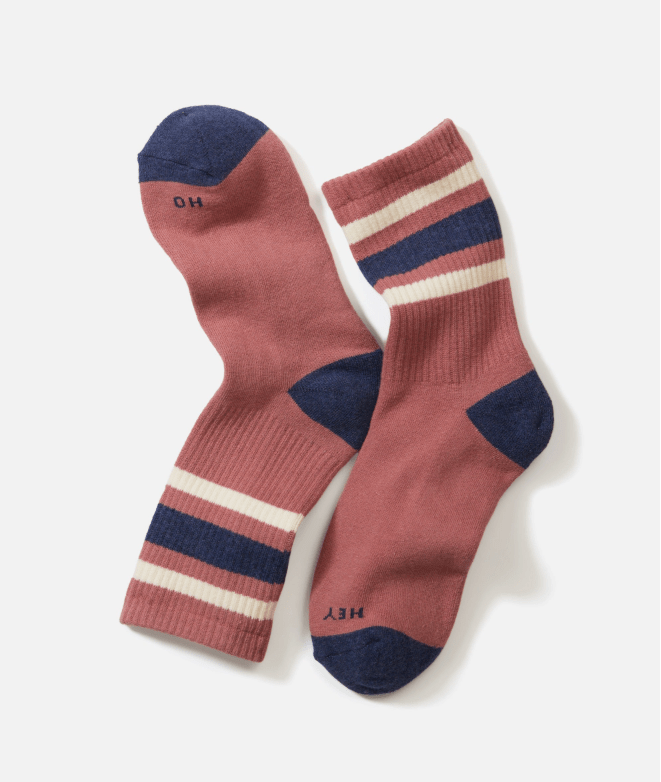 Marine Layer Gym Sock in Withered Rose/Vintage Indigo Stripe - Unincorporated