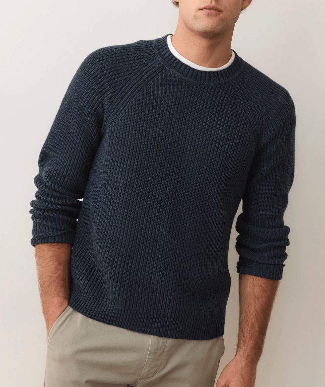 Marine Layer Inverness Crew Sweater in Navy/Green - Unincorporated