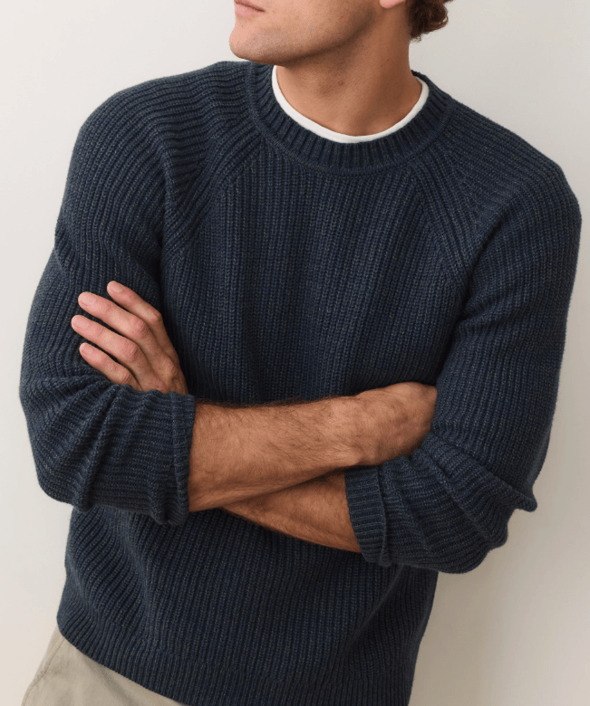 Marine Layer Inverness Crew Sweater in Navy/Green - Unincorporated