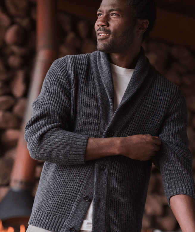 Marine Layer Inverness Sweater Cardigan in Charcoal - Unincorporated