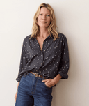 Marine Layer Jane Relaxed Voile Shirt in Navy Polka Dot