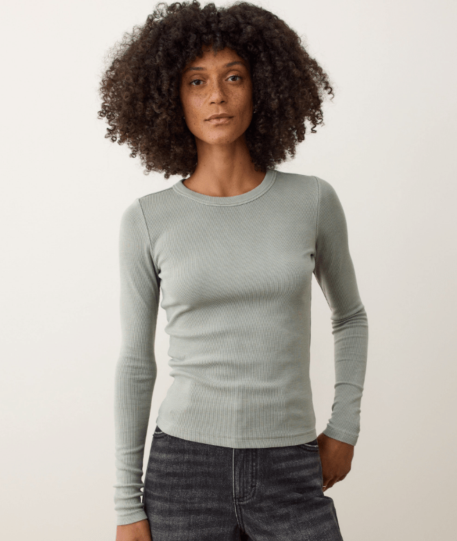 Marine Layer LS Lexi Rib Sun - In Crew Tee in Shadow - Unincorporated