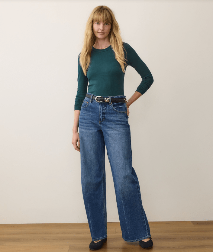 Marine Layer Lexi Rib Sun - In Longsleeve Crew Tee in Emerald - Unincorporated