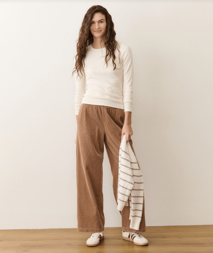 Marine Layer Lexi Rib Sun - In Longsleeve Crew Tee in Ivory/Rose Gold - Unincorporated