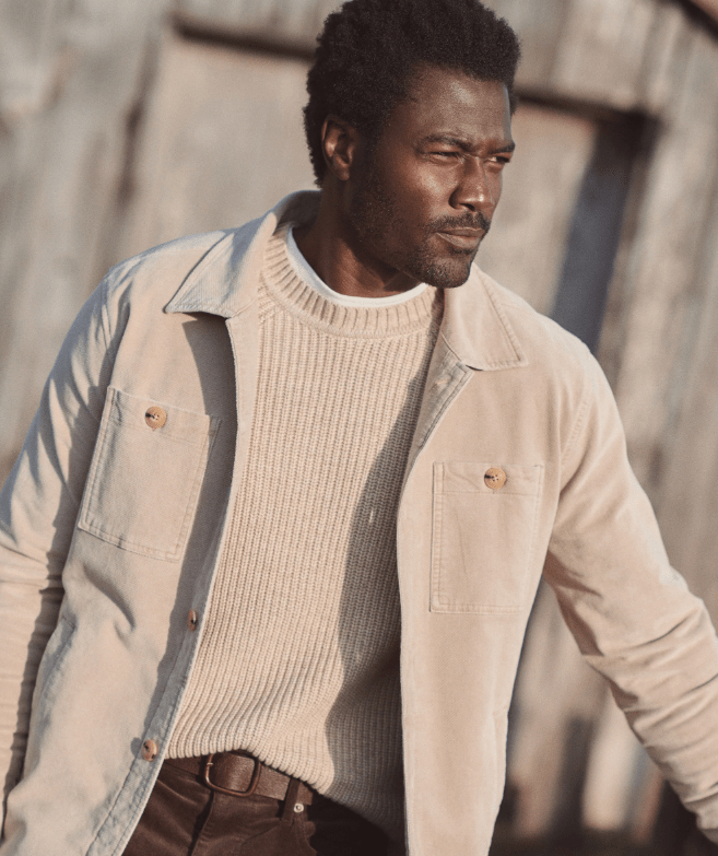 Marine Layer Max Moleskin Overshirt in Taupe - Unincorporated