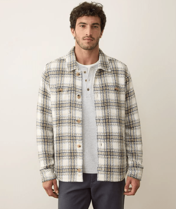 Marine Layer Max Twill Overshirt in Natural/Blue Plaid - Unincorporated