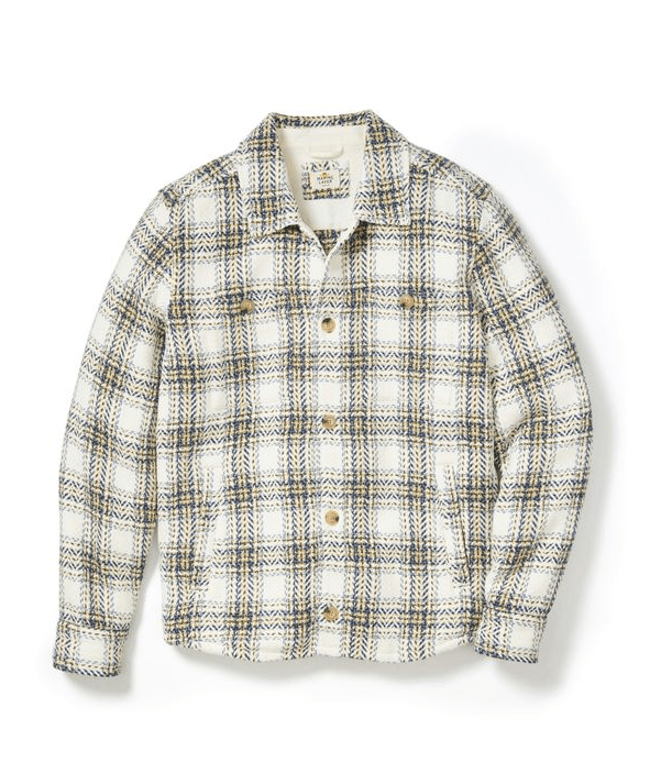 Marine Layer Max Twill Overshirt in Natural/Blue Plaid - Unincorporated