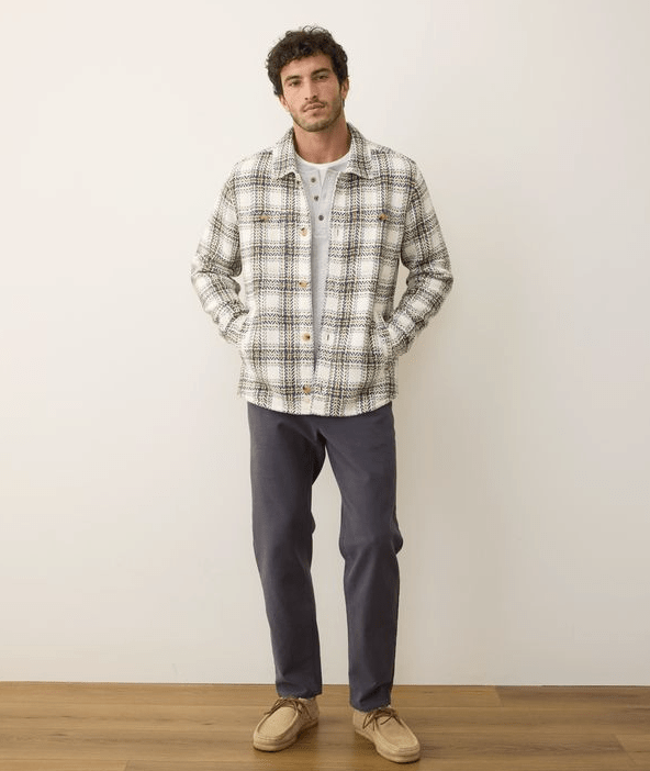 Marine Layer Max Twill Overshirt in Natural/Blue Plaid - Unincorporated