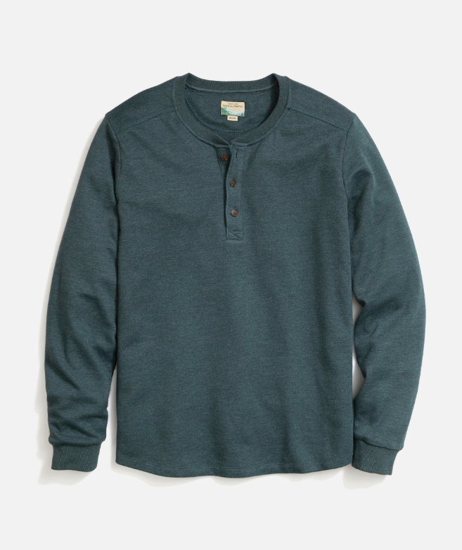 Green henley on a white background