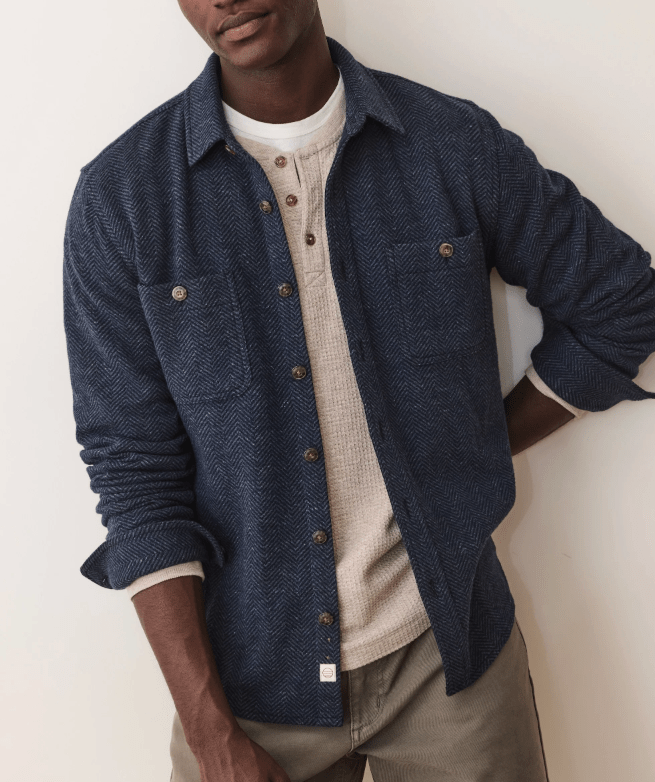 Marine Layer Pacifica Stretch Overshirt in Navy Herringbone ...