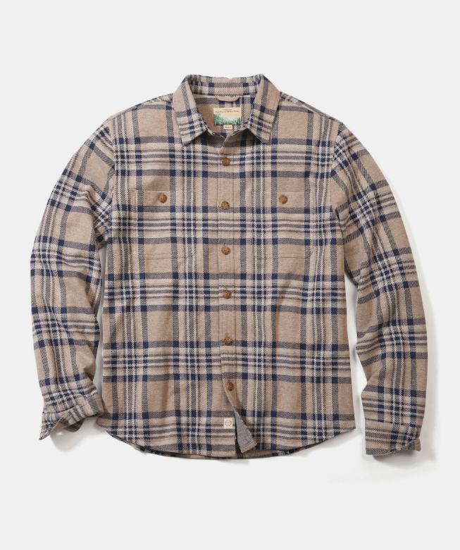 Marine Layer Pacifica Stretch Twill Overshirt in Taupe Plaid - Unincorporated