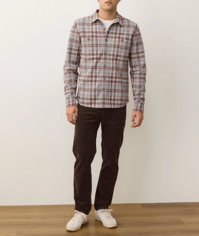 Marine Layer Pacifica Stretch Twill Overshirt in Warm Plaid - Unincorporated