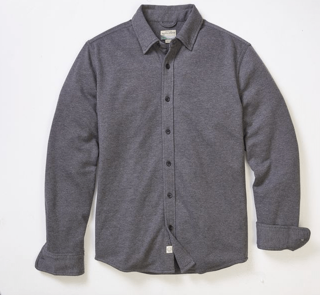 Gray button-up shirt on a white background