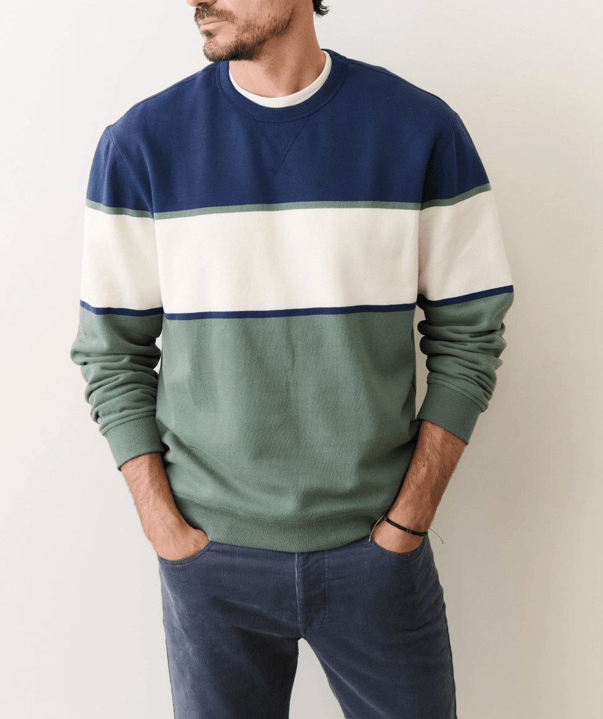 Marine Layer Relaxed Cloud 9 Fleece Crewneck in Navy/Green - Unincorporated