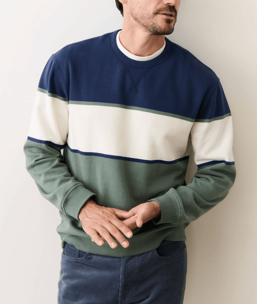 Marine Layer Relaxed Cloud 9 Fleece Crewneck in Navy/Green - Unincorporated