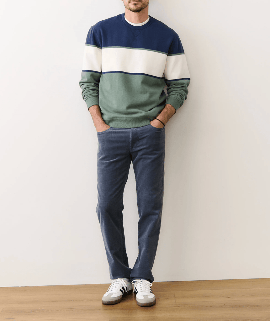 Marine Layer Relaxed Cloud 9 Fleece Crewneck in Navy/Green - Unincorporated