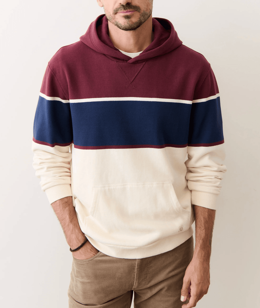 Marine Layer Relaxed Cloud 9 Fleece Hoodie in Burgundy/Navy - Unincorporated