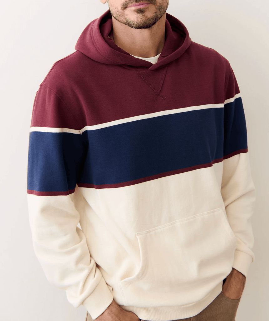 Marine Layer Relaxed Cloud 9 Fleece Hoodie in Burgundy/Navy - Unincorporated