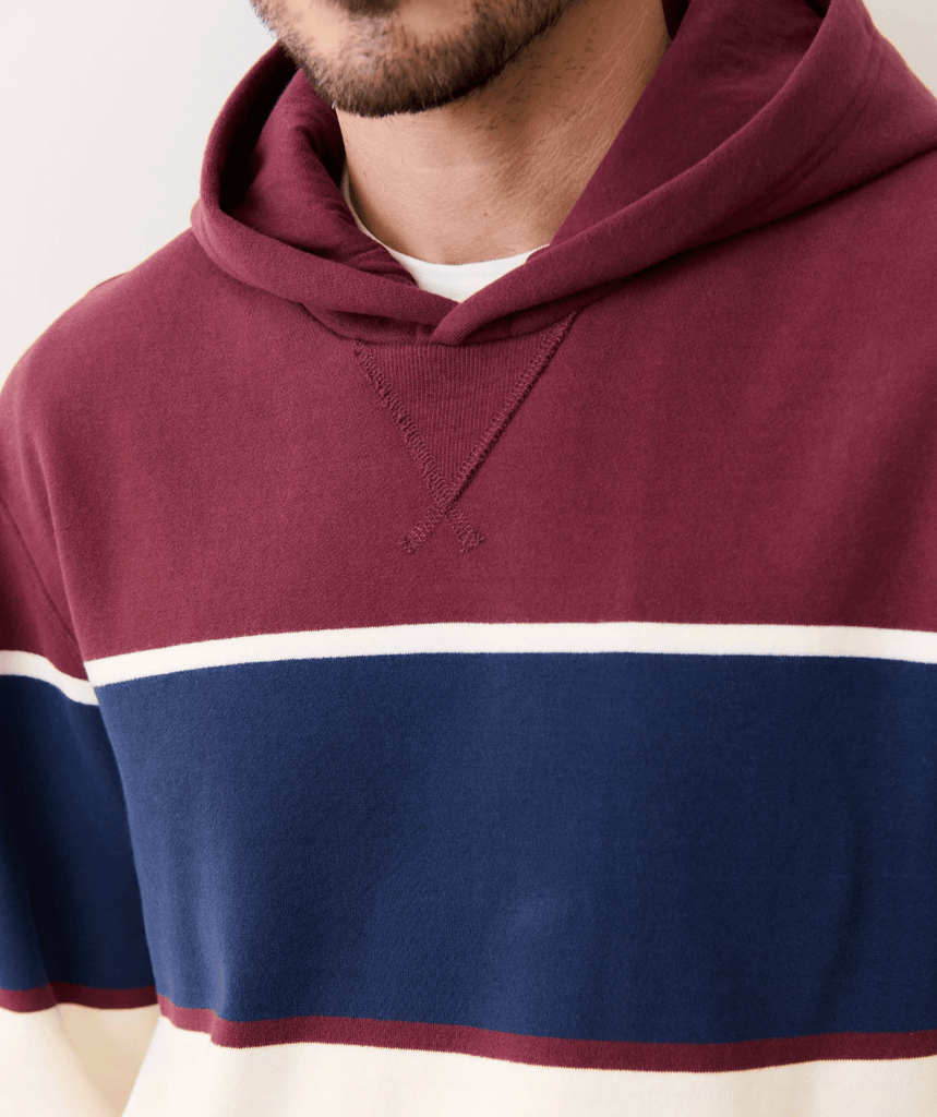 Marine Layer Relaxed Cloud 9 Fleece Hoodie in Burgundy/Navy - Unincorporated