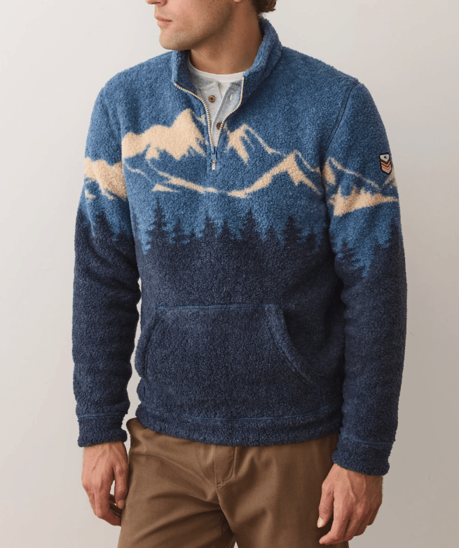 Marine Layer Sierra Sherpa Pullover in Blue Mountain Scene - Unincorporated