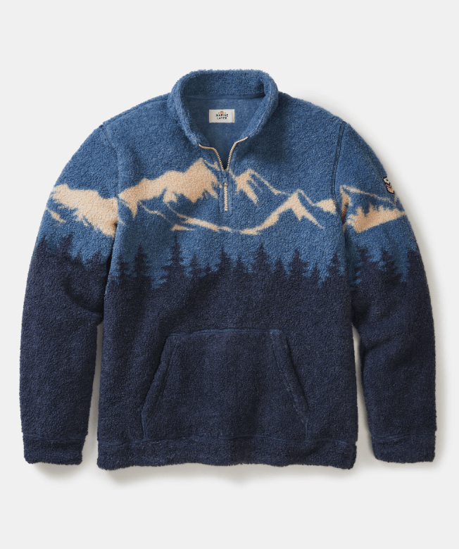 Marine Layer Sierra Sherpa Pullover in Blue Mountain Scene - Unincorporated