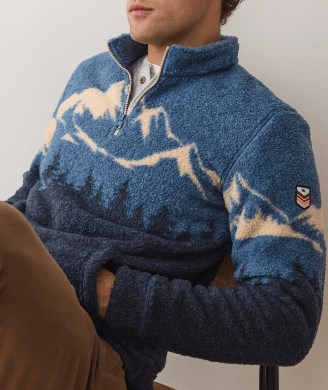 Marine Layer Sierra Sherpa Pullover in Blue Mountain Scene - Unincorporated