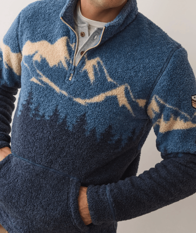 Marine Layer Sierra Sherpa Pullover in Blue Mountain Scene - Unincorporated