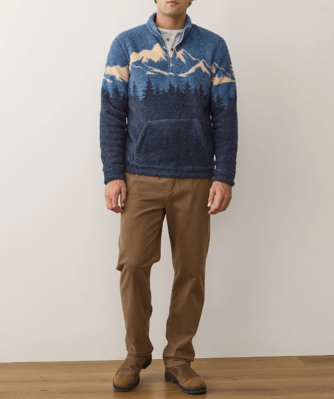 Marine Layer Sierra Sherpa Pullover in Blue Mountain Scene - Unincorporated