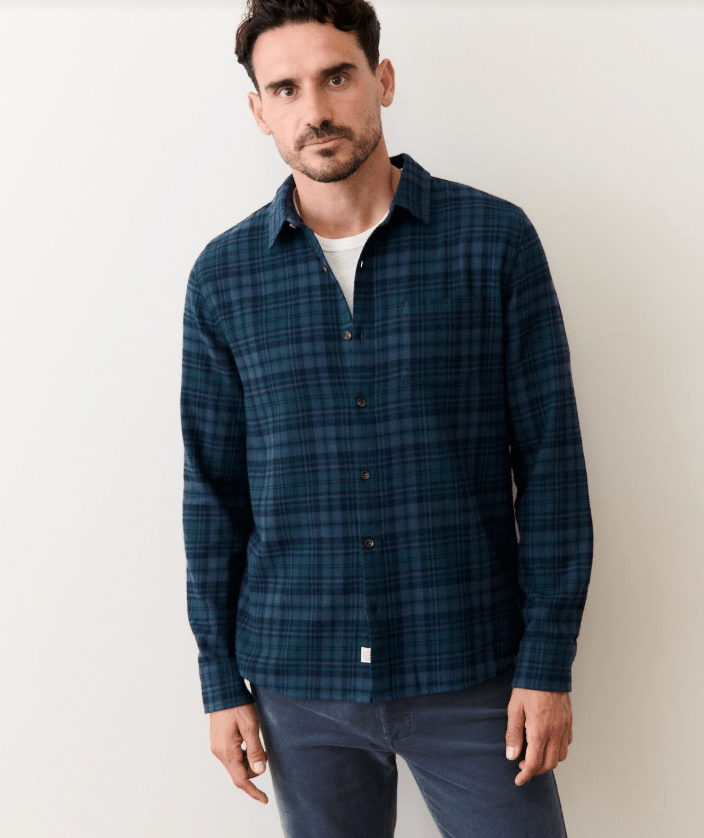 Marine Layer Tahoe Flannel Shirt in Green/Navy Plaid - Unincorporated