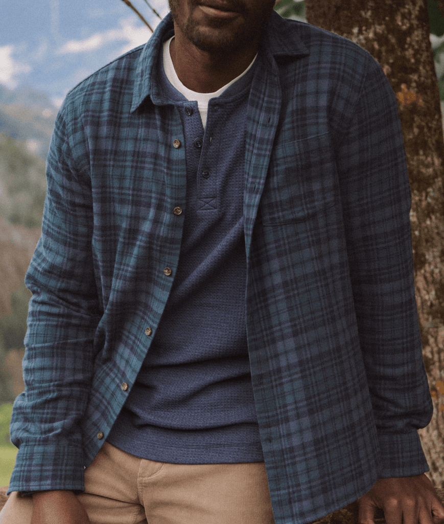 Marine Layer Tahoe Flannel Shirt in Green/Navy Plaid - Unincorporated