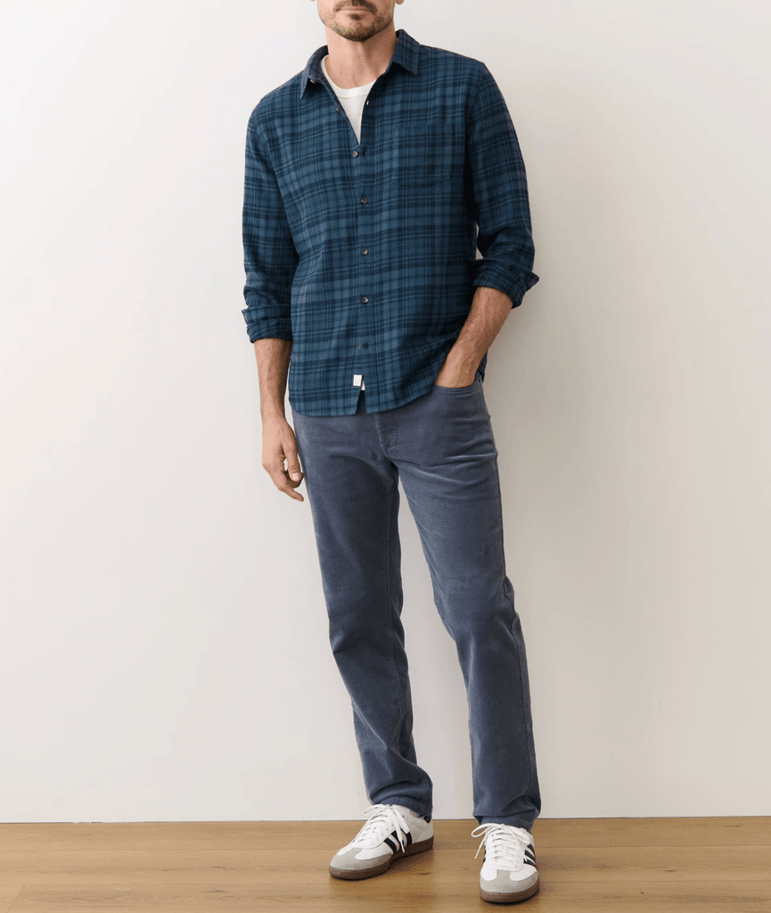 Marine Layer Tahoe Flannel Shirt in Green/Navy Plaid - Unincorporated
