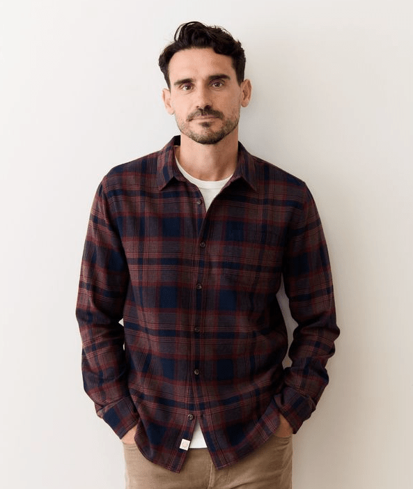 Marine Layer Tahoe Flannel Shirt in Navy/Burgundy Plaid - Unincorporated