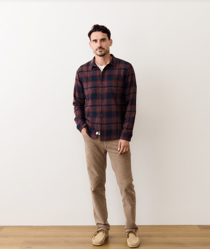 Marine Layer Tahoe Flannel Shirt in Navy/Burgundy Plaid - Unincorporated