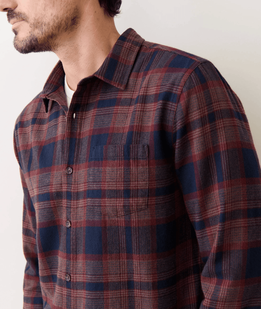 Marine Layer Tahoe Flannel Shirt in Navy/Burgundy Plaid - Unincorporated