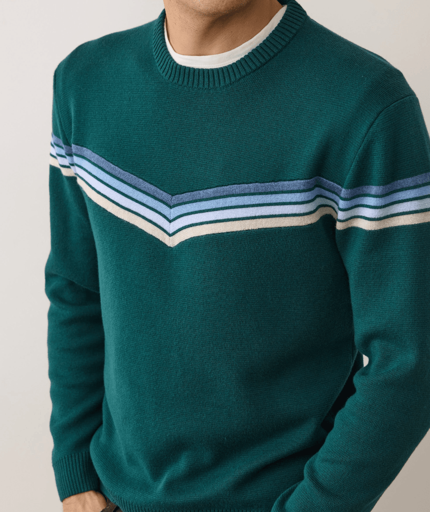 Marine Layer Dean Crew Sweater in Green Cool Stripe - Unincorporated