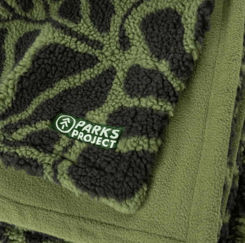 Green high pile fleece throw blanket