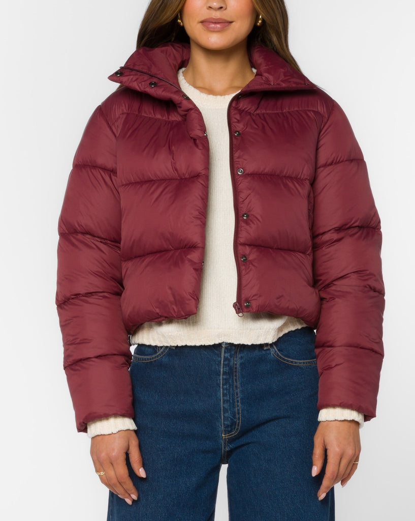 Velvet Heart Jonas Cropped Puffer Jacket in Deep Bugundy - Unincorporated