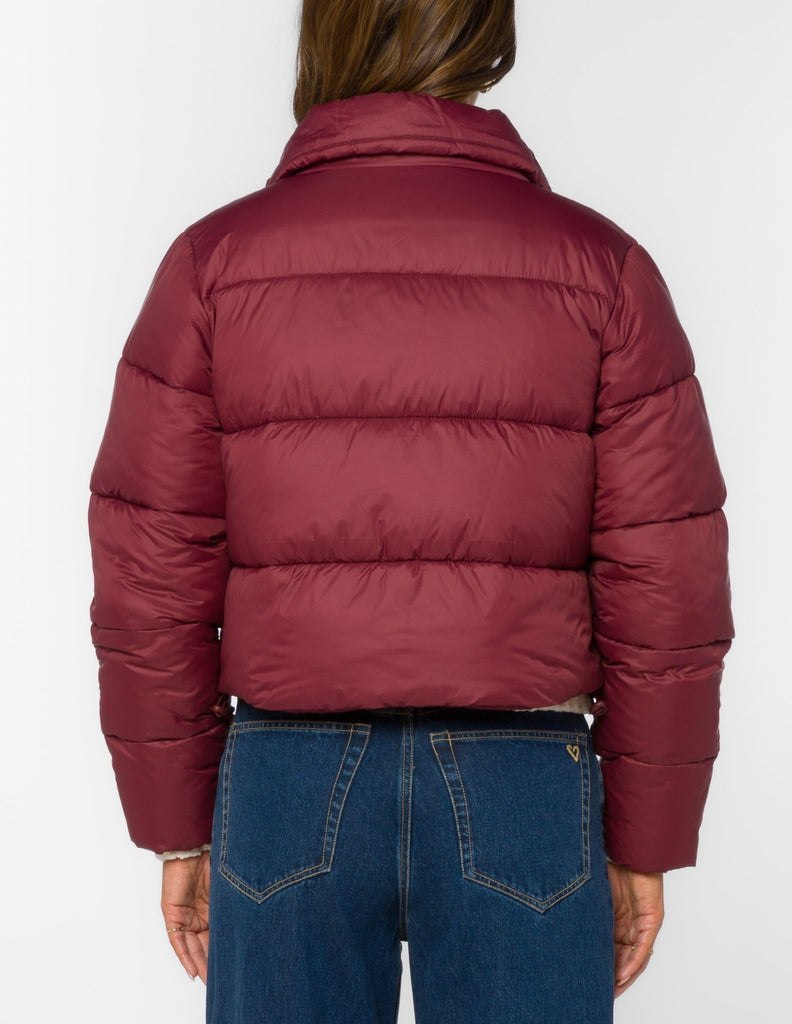 Velvet Heart Jonas Cropped Puffer Jacket in Deep Bugundy - Unincorporated