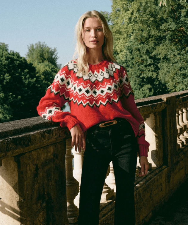 Z Supply Adornment Fair Isle Sweater in Festive Red - Unincorporated