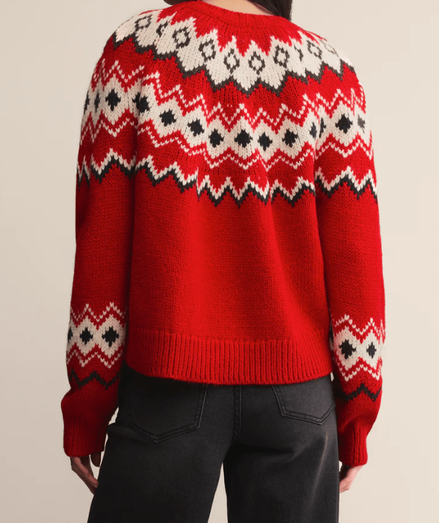 Z Supply Adornment Fair Isle Sweater in Festive Red - Unincorporated