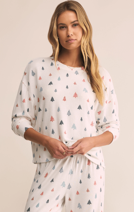 Z Supply Alpine Tree Brushed Knit Top in White - Unincorporated