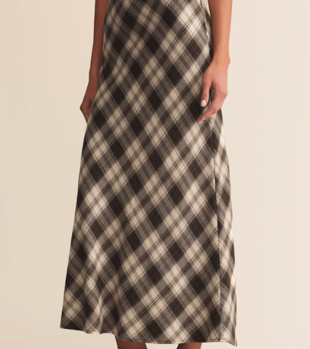 Z Supply Europa Plaid Midi Skirt in Black - Unincorporated