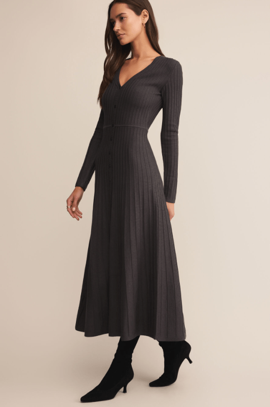 Z Supply Jasper Midi Sweater Dress in Charcoal Heather - Unincorporated