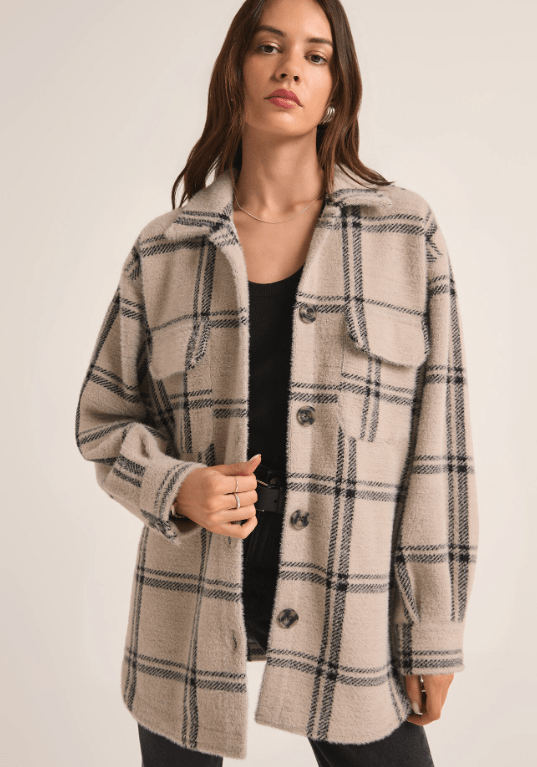 Z Supply Plaid Tucker Jacket in Crystal Grey - Unincorporated