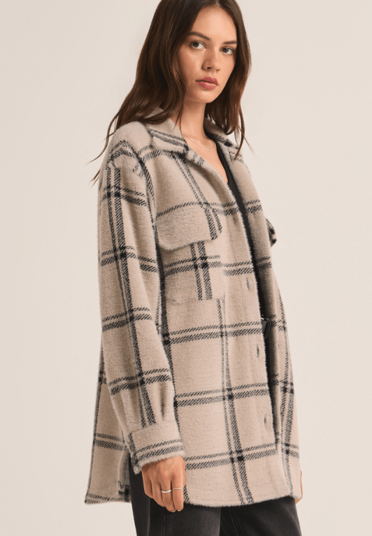 Z Supply Plaid Tucker Jacket in Crystal Grey - Unincorporated