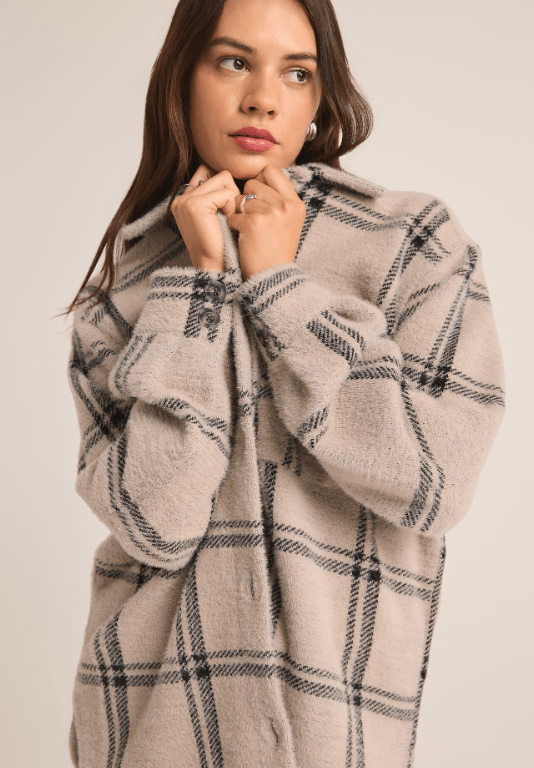 Z Supply Plaid Tucker Jacket in Crystal Grey - Unincorporated