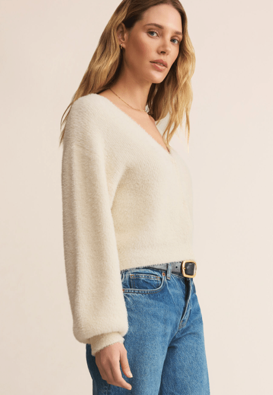 Z Supply Sadira Fluffy Crop Cardigan in Warm White - Unincorporated